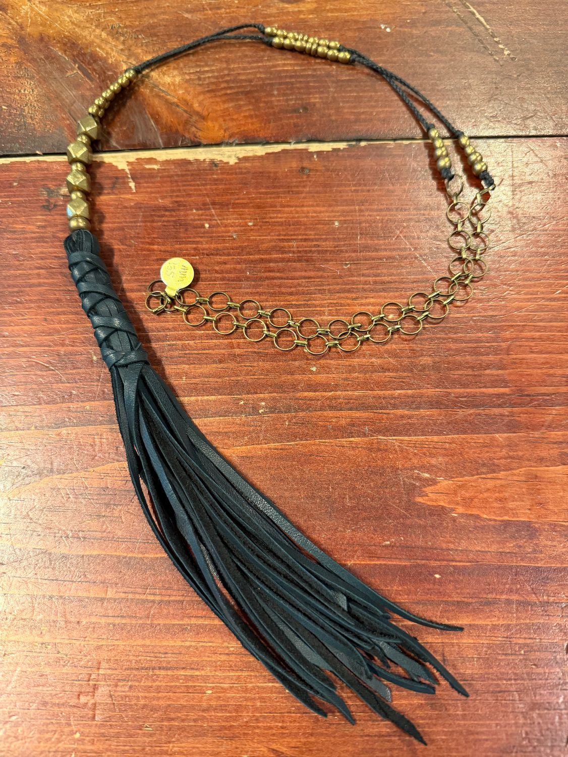 Laramie Necklace Leather, Linen, Brass