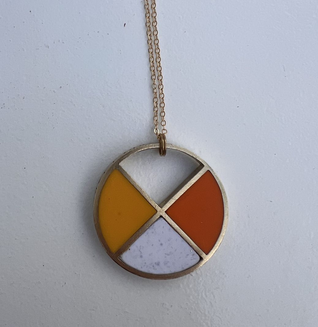 Color Block Circle Necklace, Color: orange/sparkle white/yellow