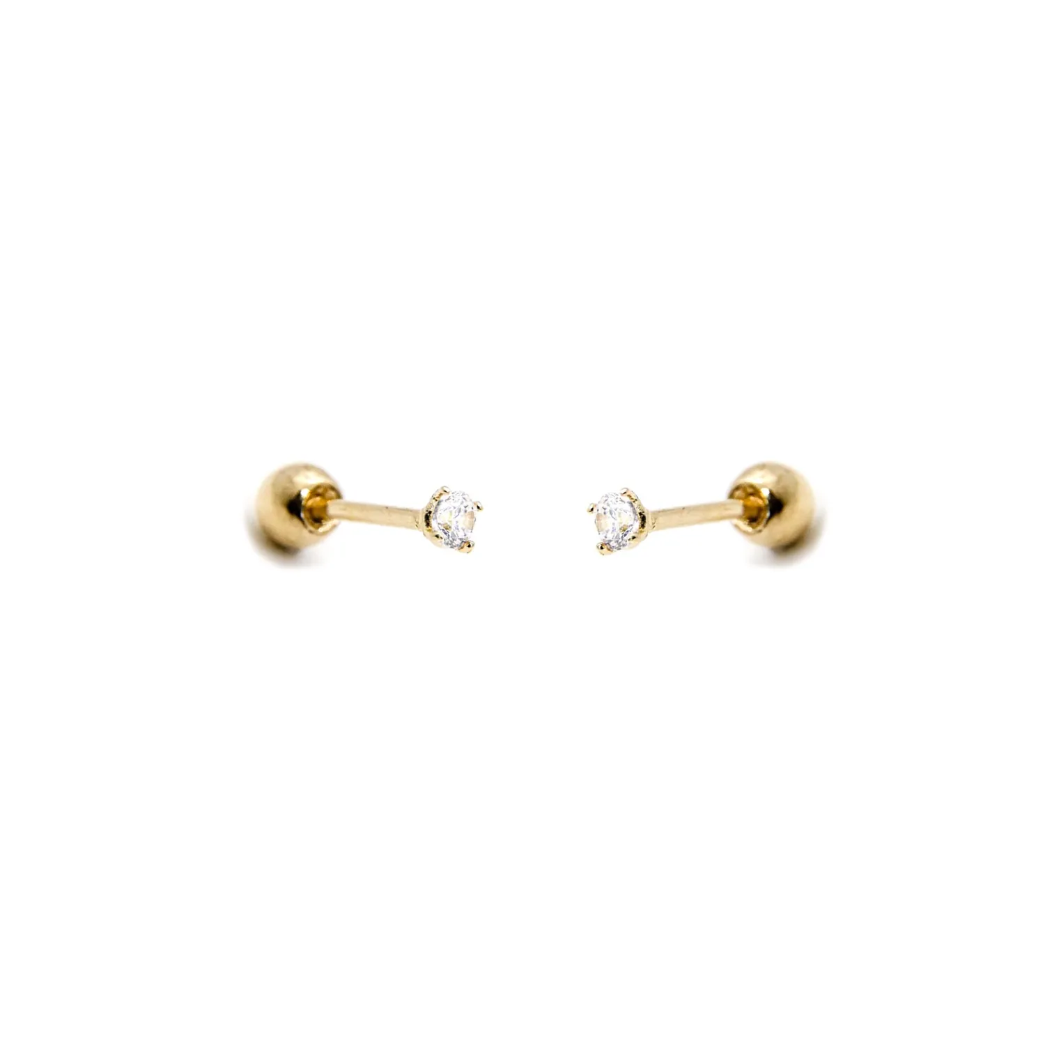 Tiny CZ Stone Screw Back Studs | 18k Gold