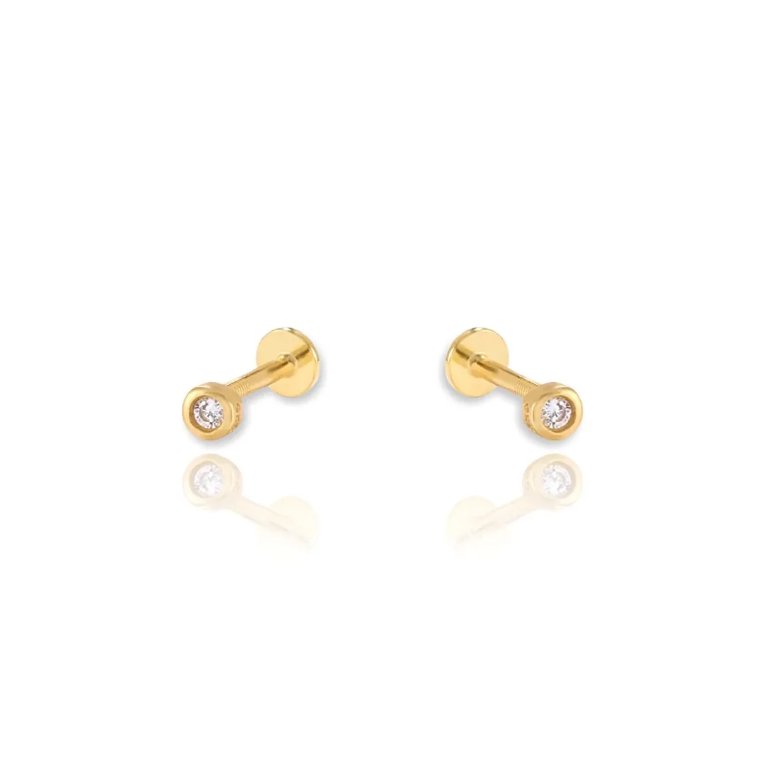 Bezel Set Screw Flat Back Earrings | 14k Gold