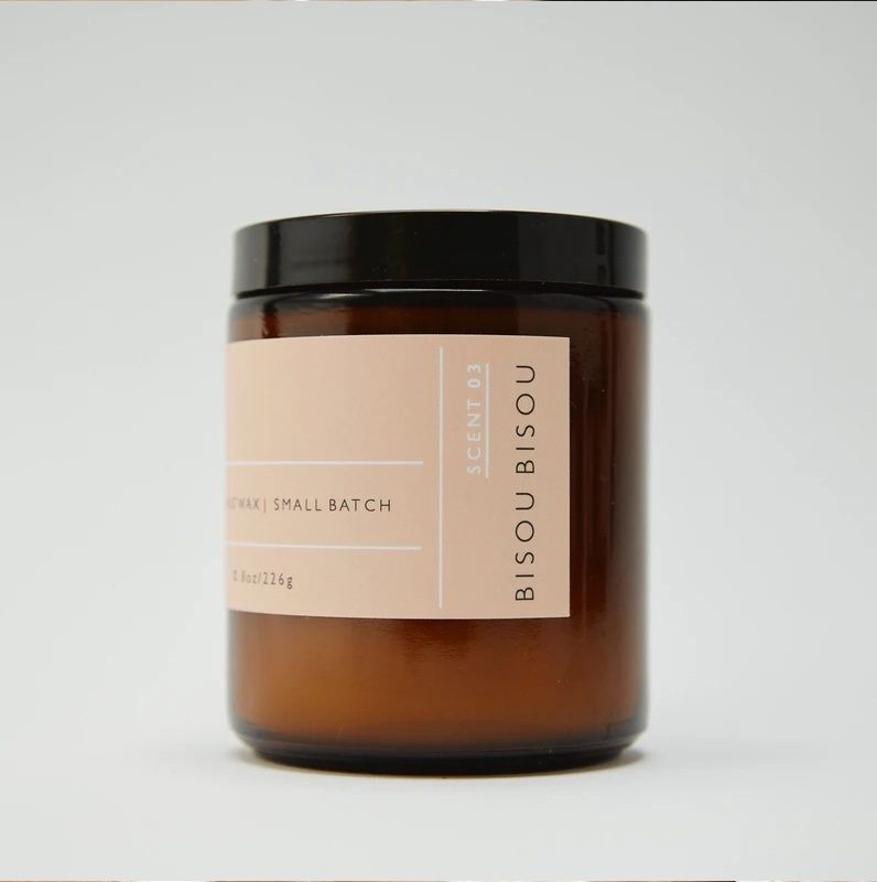 roen amber glass candles, Scent: Bisou Bisou
