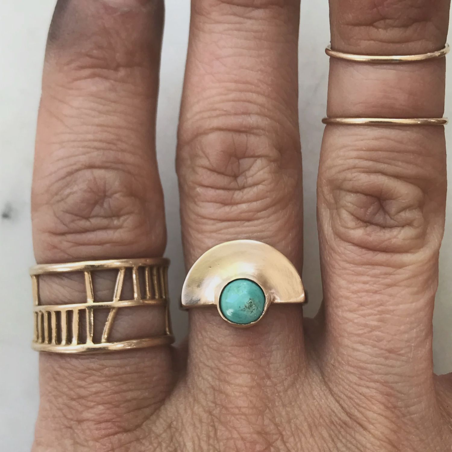 Semicircle Turquoise Ring, Material: Bronze