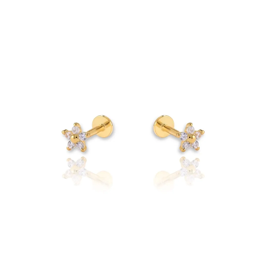 CZ Flower Flat Back Studs | 14k Gold