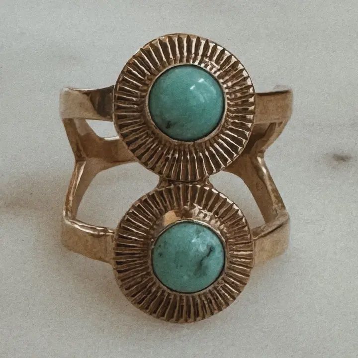 Sunburst Turquoise Ring / Bronze / size 7.5