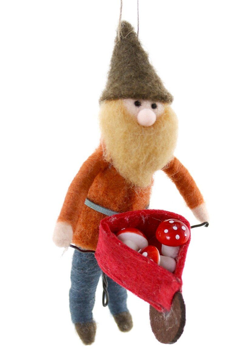 Felt Garden Gnome with Wheelbarrow