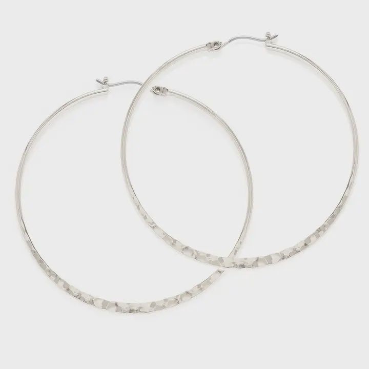 2" Hammered Hoop Earrings, Material: Silver