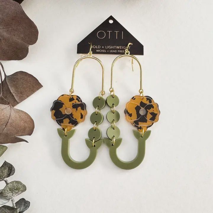 Botanical-Inspired Acrylic Earring: Poppy Loop TIger's Eye
