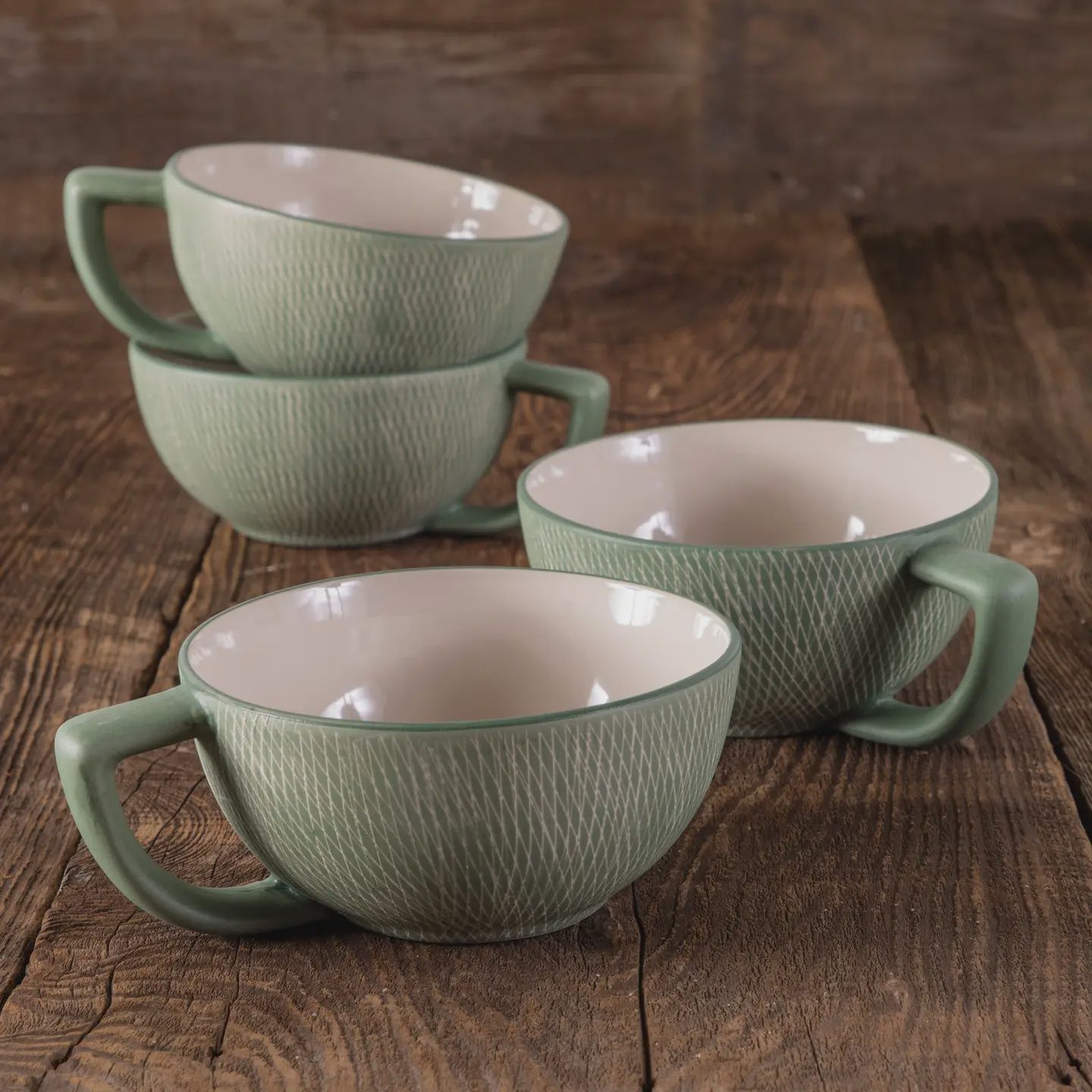 Crosshatch Stoneware Latte Mug | Jade