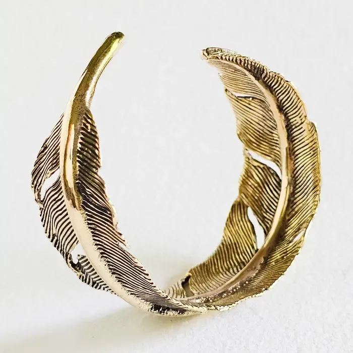 Brass Feather Cuff Bangle