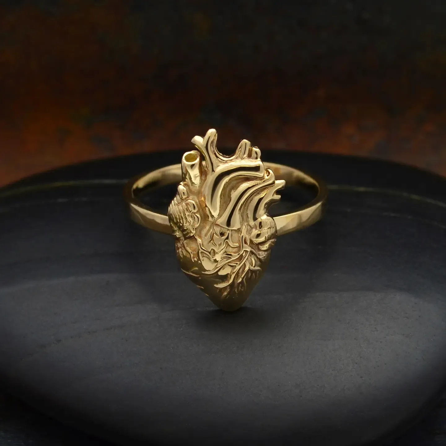 Anatomical Heart Ring, metal: bronze