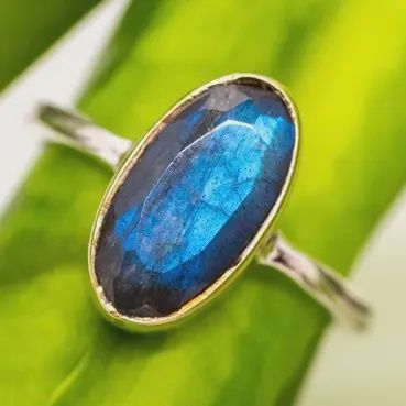 Sterling Silver Ring with Brass Accent | Labradorite