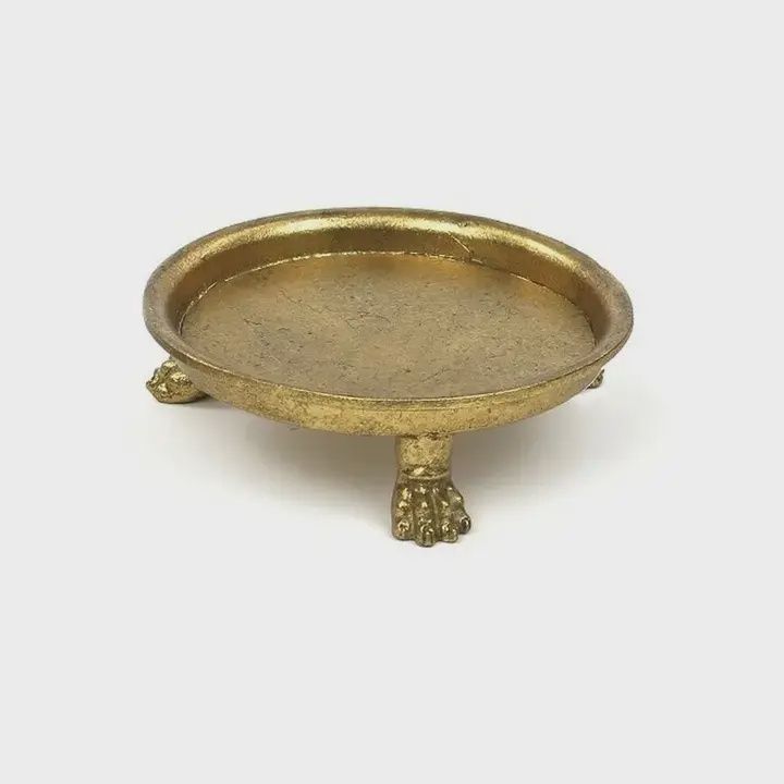 Claw Foot TOund Dish with Gold Leaf | Large