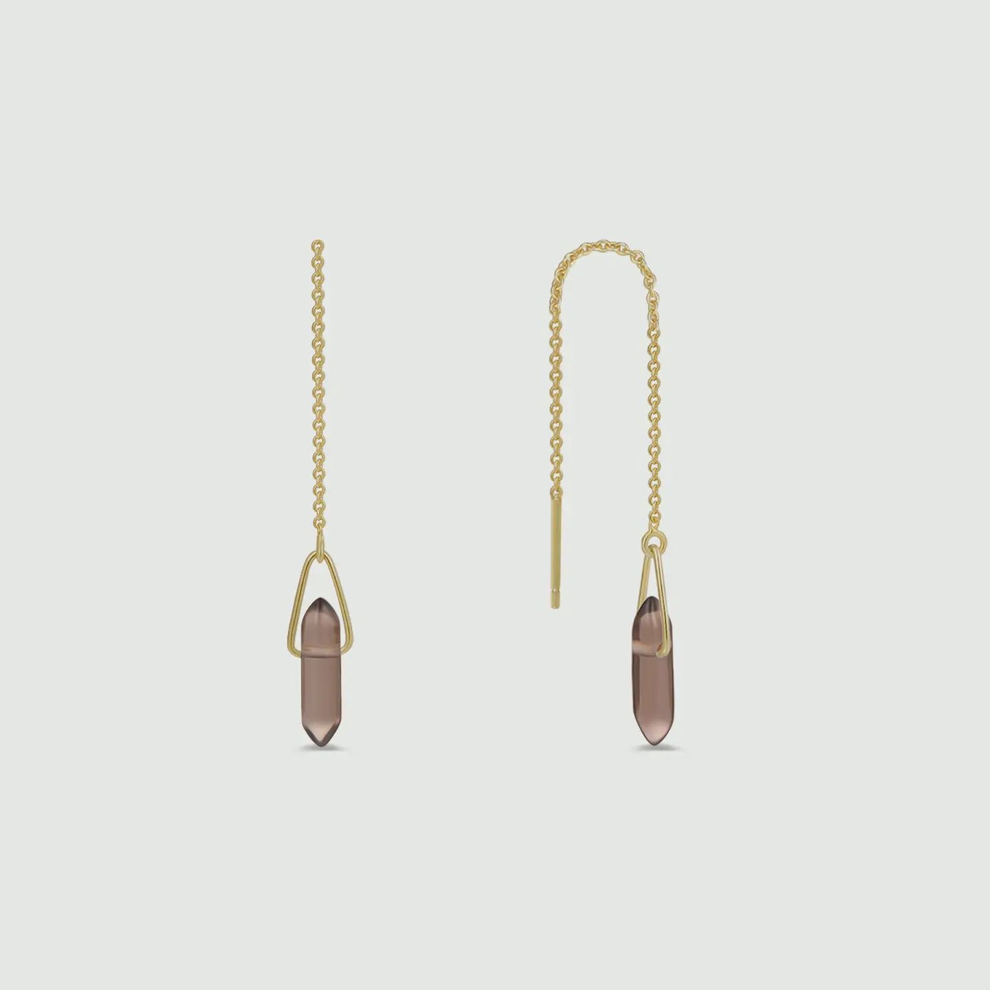 Threader Gold Earrings | Smokey Quartz