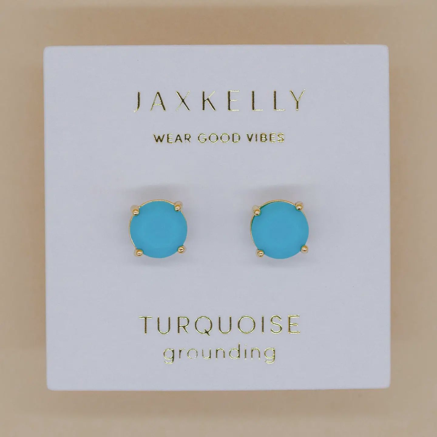 Round Gemstone &amp; GP Earrings, Stone: Turquoise