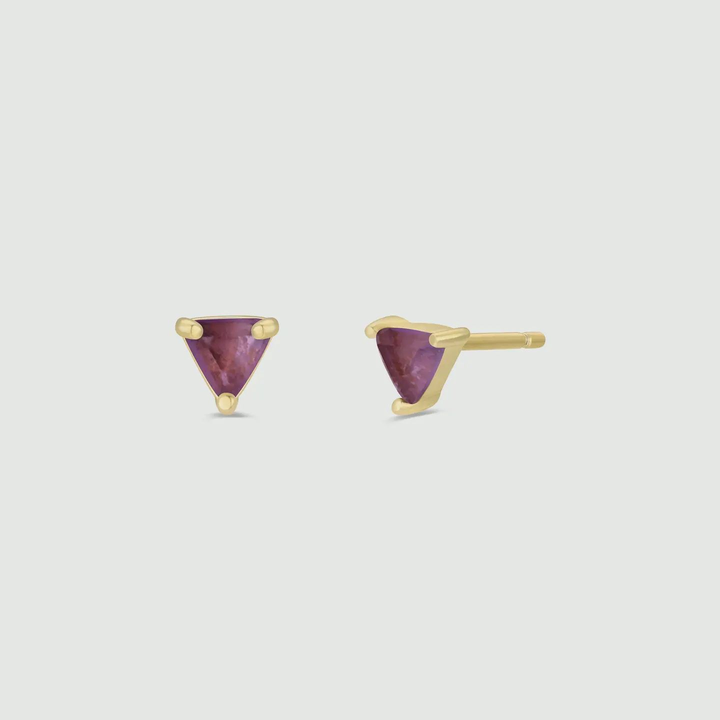 Tiny Triangle Studs | Amethyst