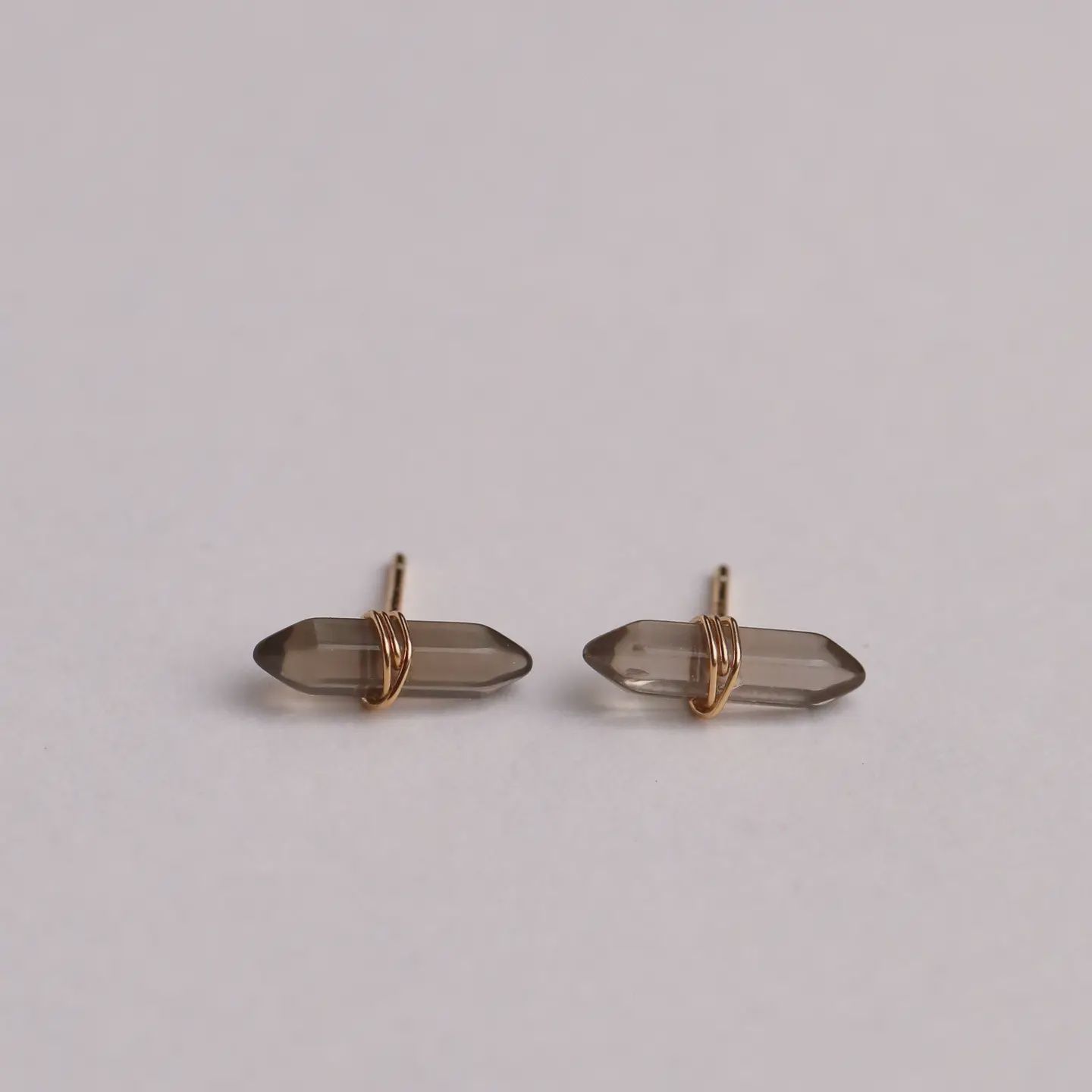 Mineral PointGold Wire Wrapped Earrings | Smokey Quartz