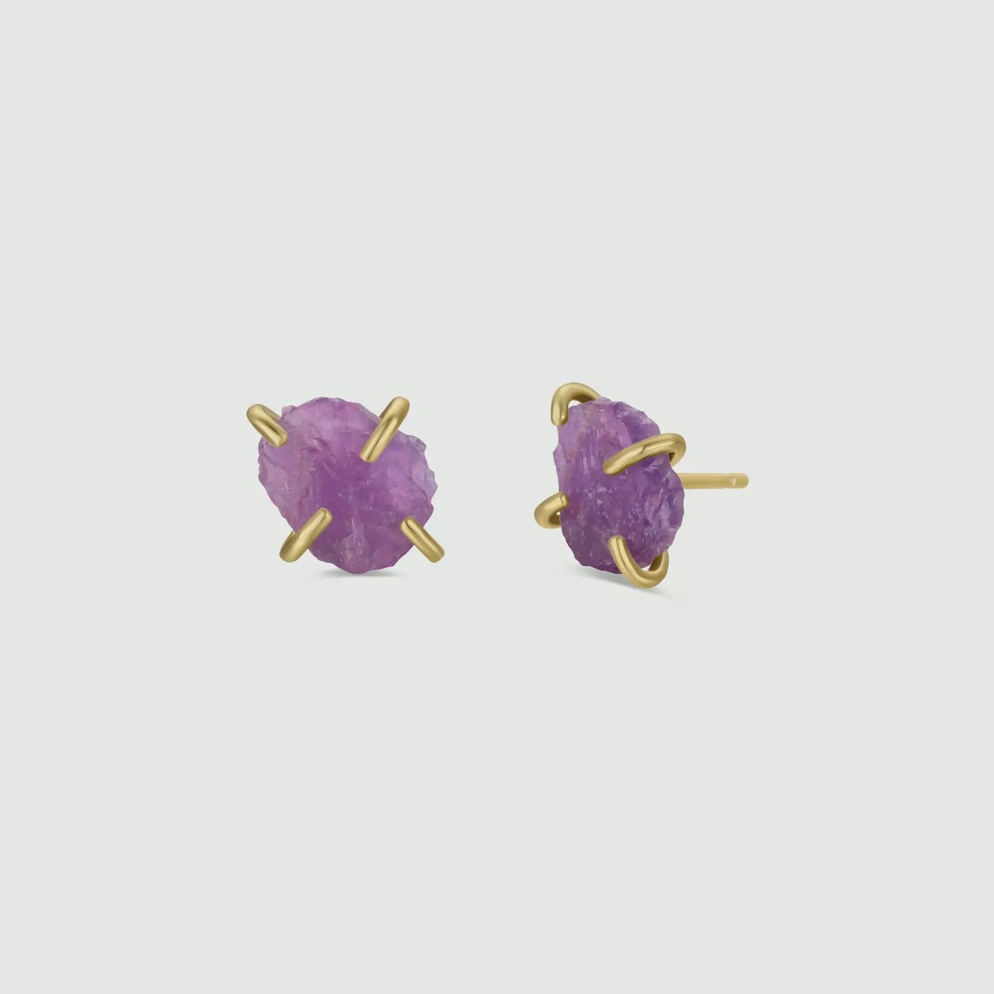 Gemstone Prong Gold Earrings | Amethyst