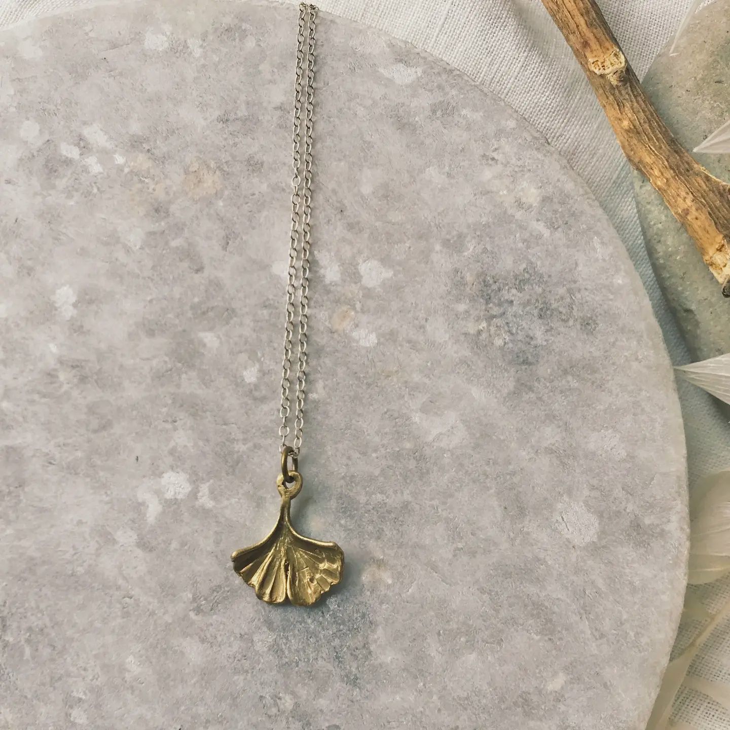 Ginko Brass Necklace w/ Silver Chain