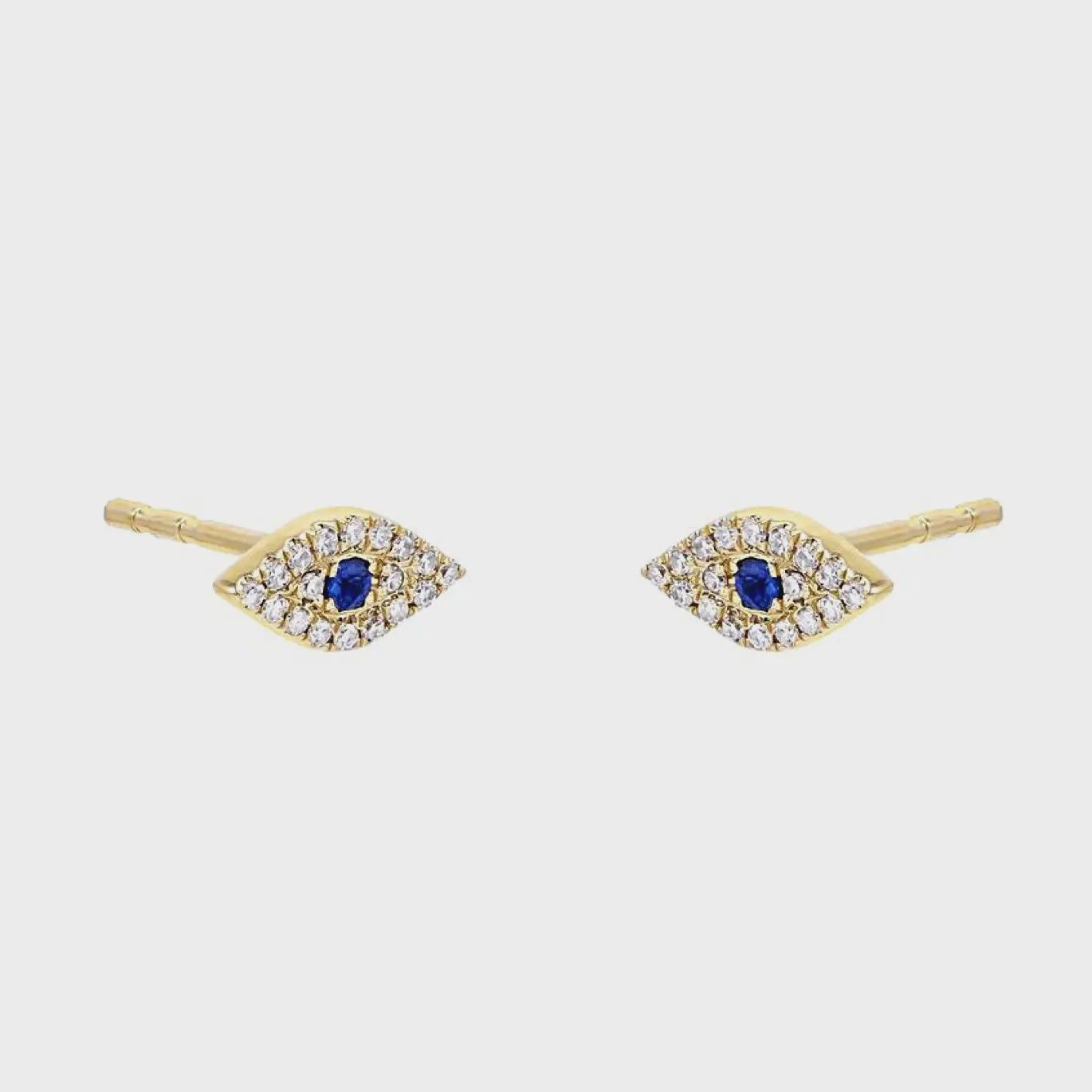 Small Cz Blue Evil Eyes Stud Earrings, Material: 18k Gold