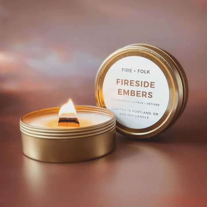 4oz Wood Wick Soy Candle Tin | Fireside Embers