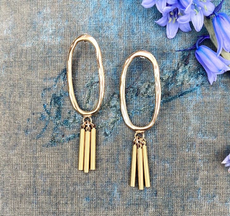 Lost Wax Cast Oval Tassel Chime Statement Earrings