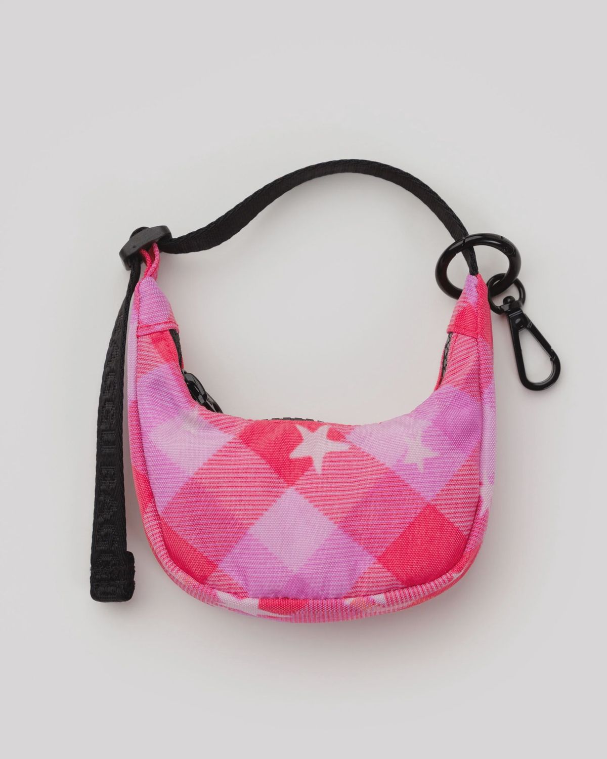 Crescent Bag Charm, Pattern: Pink Star Plaid