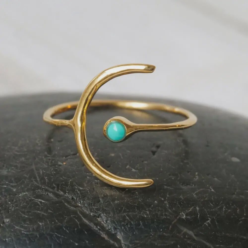 Gold Plated Crescent Ring with Turquoise