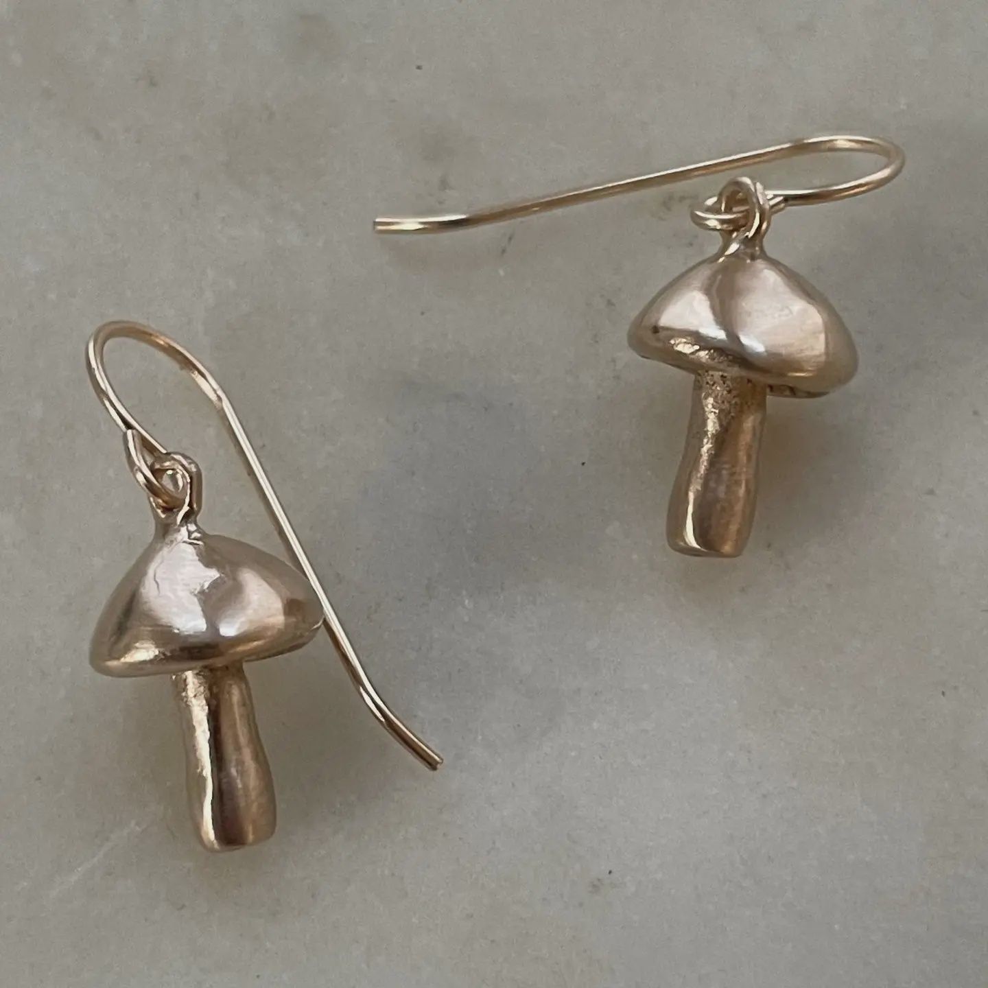 Mushroom Earrings, Bronze