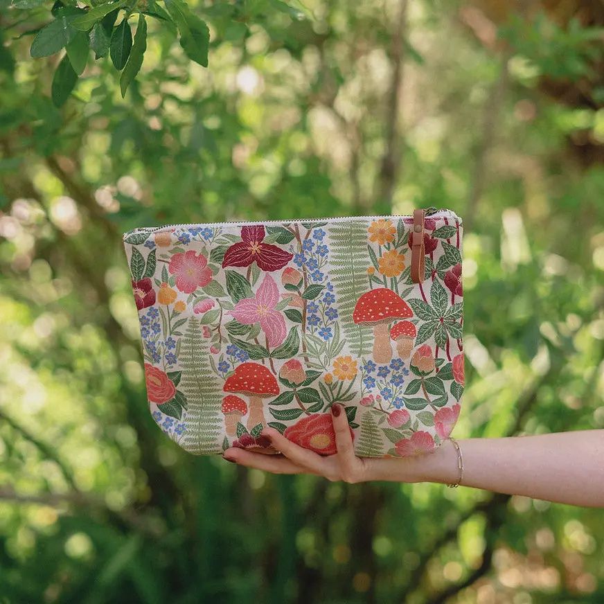 Organic Cotton Zipper Pouch, design: forest flora