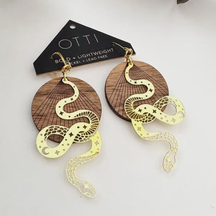 Gold Snake Cut-Out Earrings, Color: Walnut