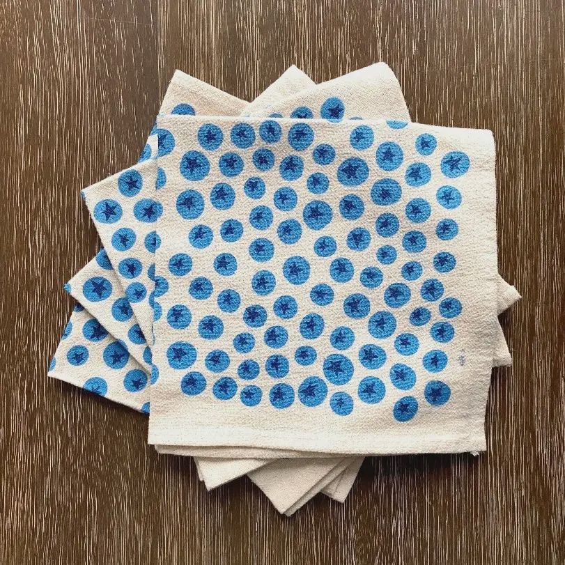 Hand Printed Flour Sack Cotton Napkins | Set of 4, design: Blueberries