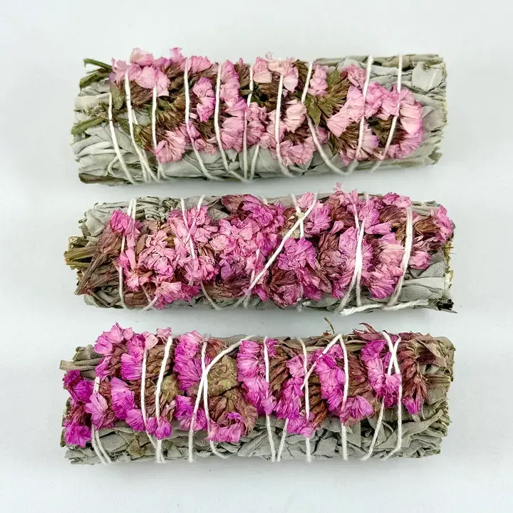 Pink Flora &amp; White Sage Smudge Stick | Smudge Bundle