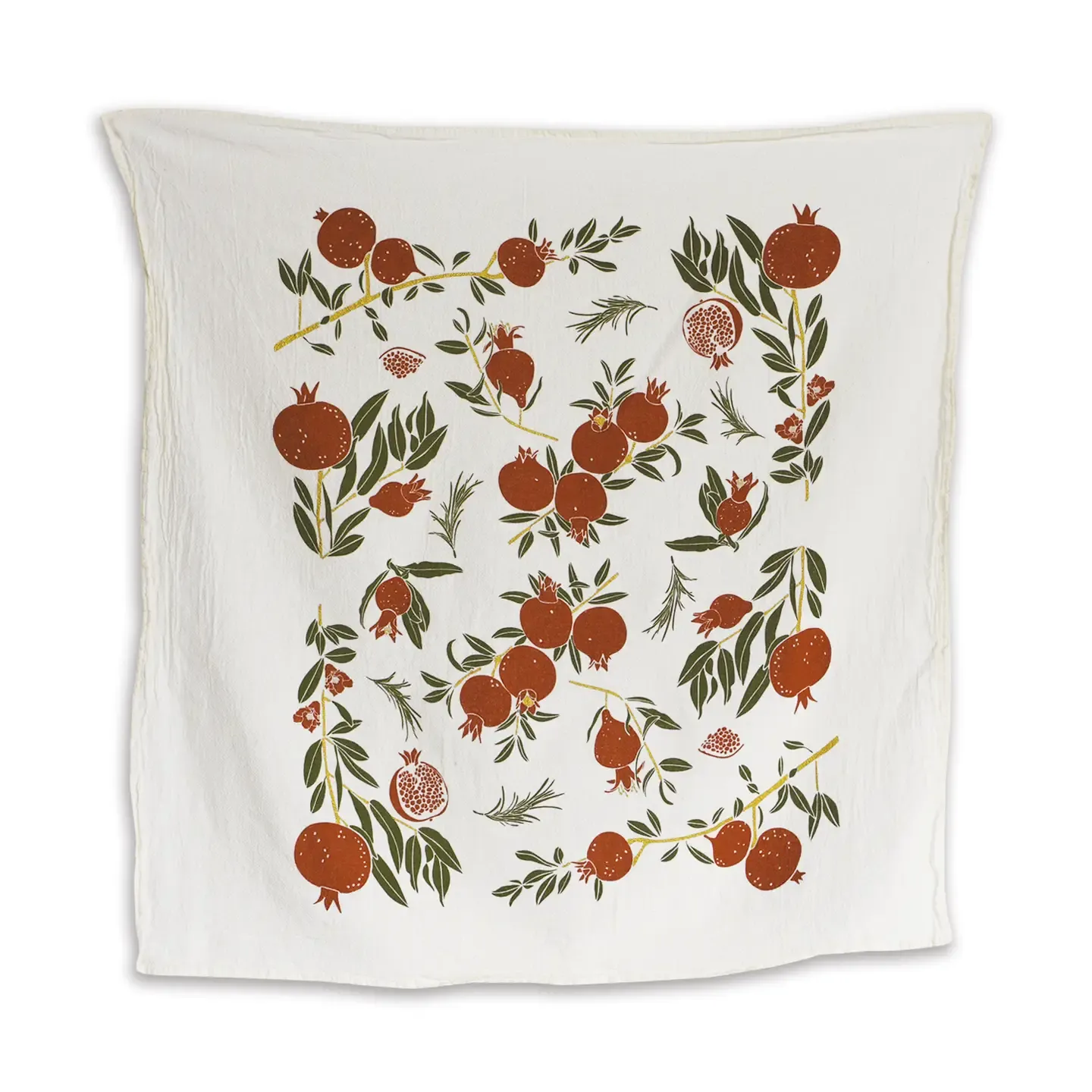 Poms Kitchen Tea Towel with Pomegranates + Gold Sparkle Ink