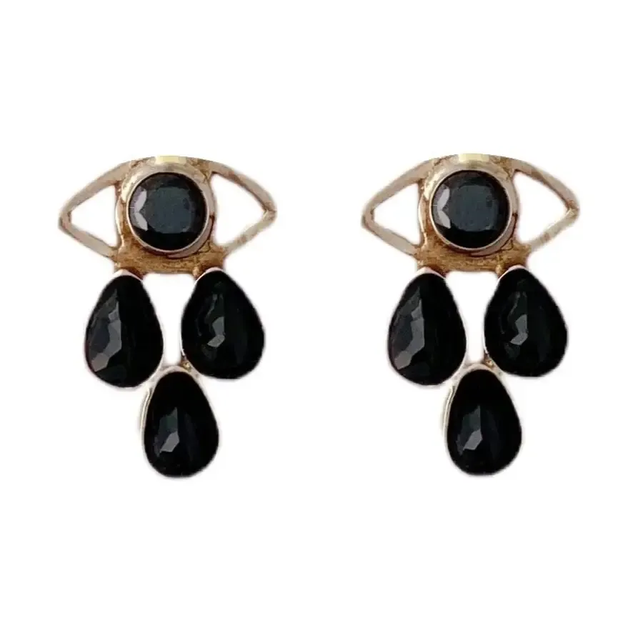 Cry Baby Earrings, Material: Brass/Onyx