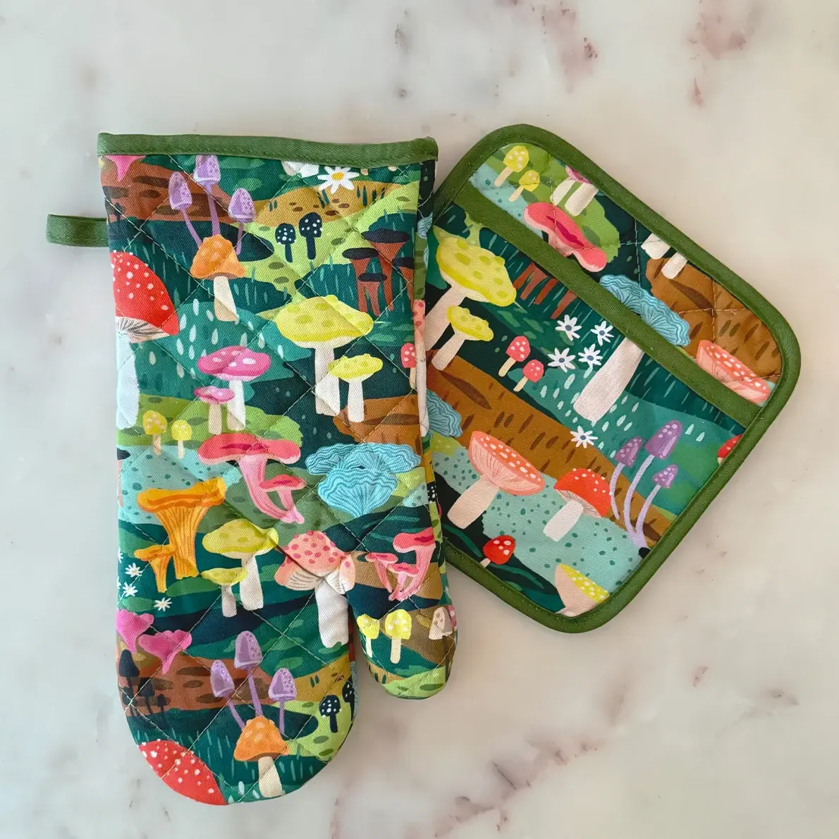 Cotton Oven Mitt + Potholder Set | Mushroom Heaven