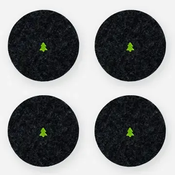 Wool Felt Fir Tree Coasters, Color: Charcoal + Green