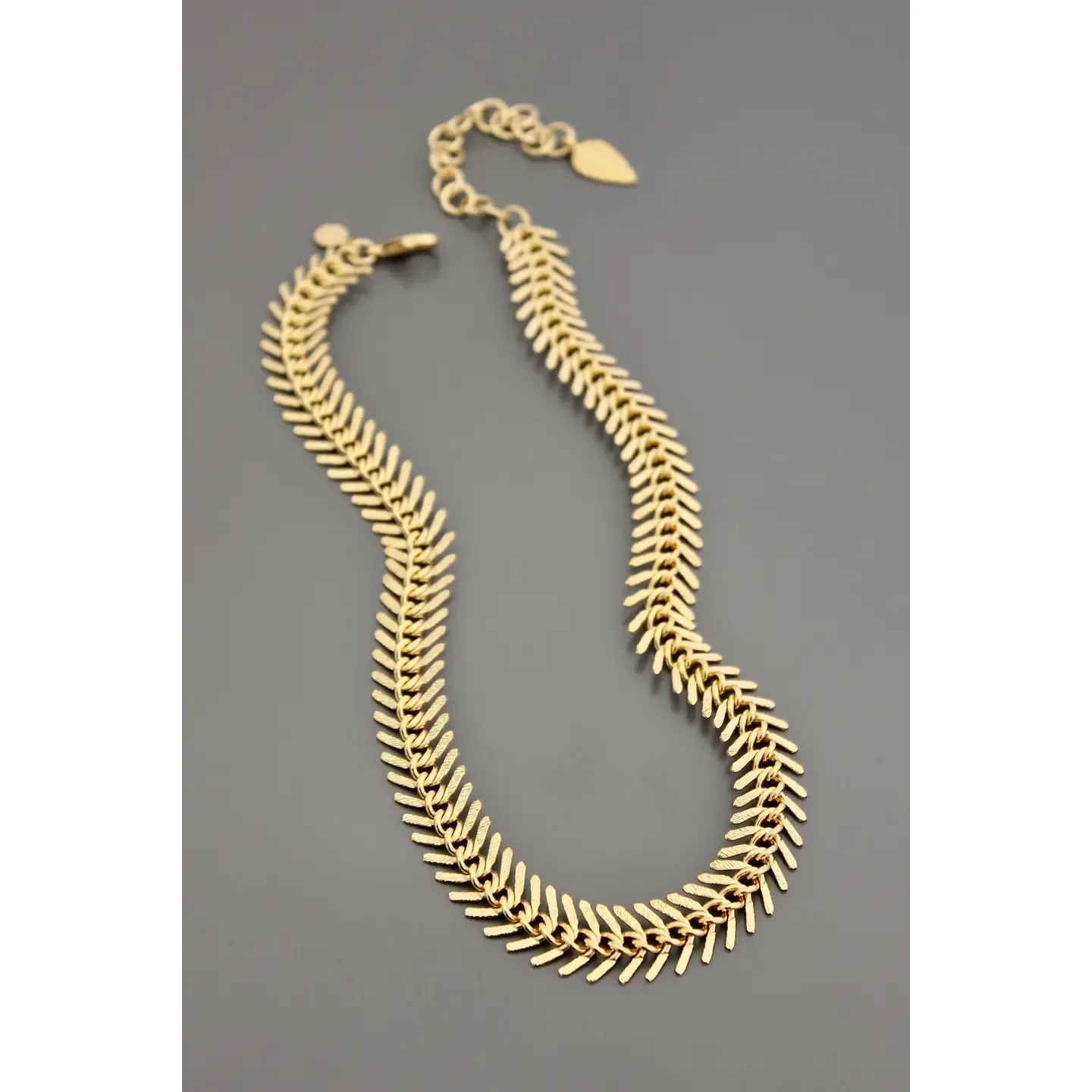 18k Matte Gold Plate Fish Bone Necklace