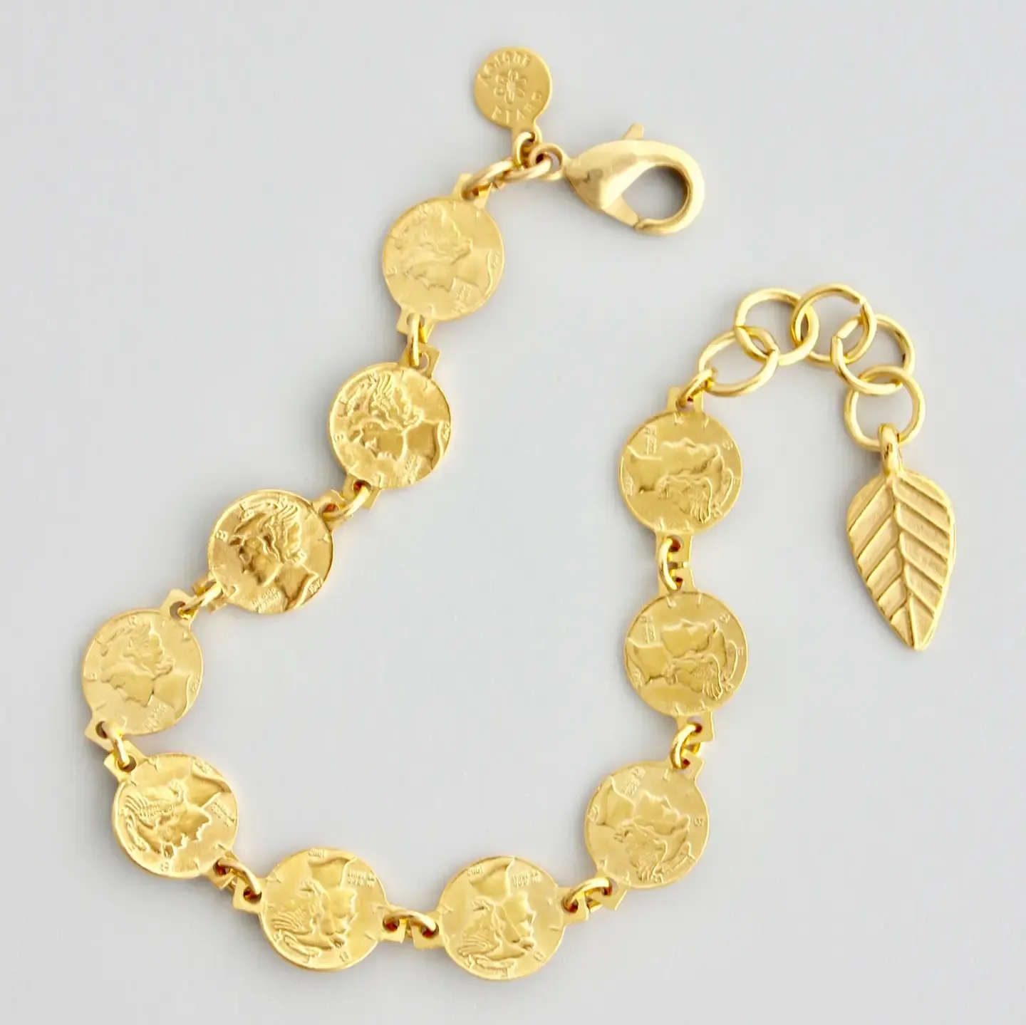 18k Matte Gold Plate Coin Bracelet