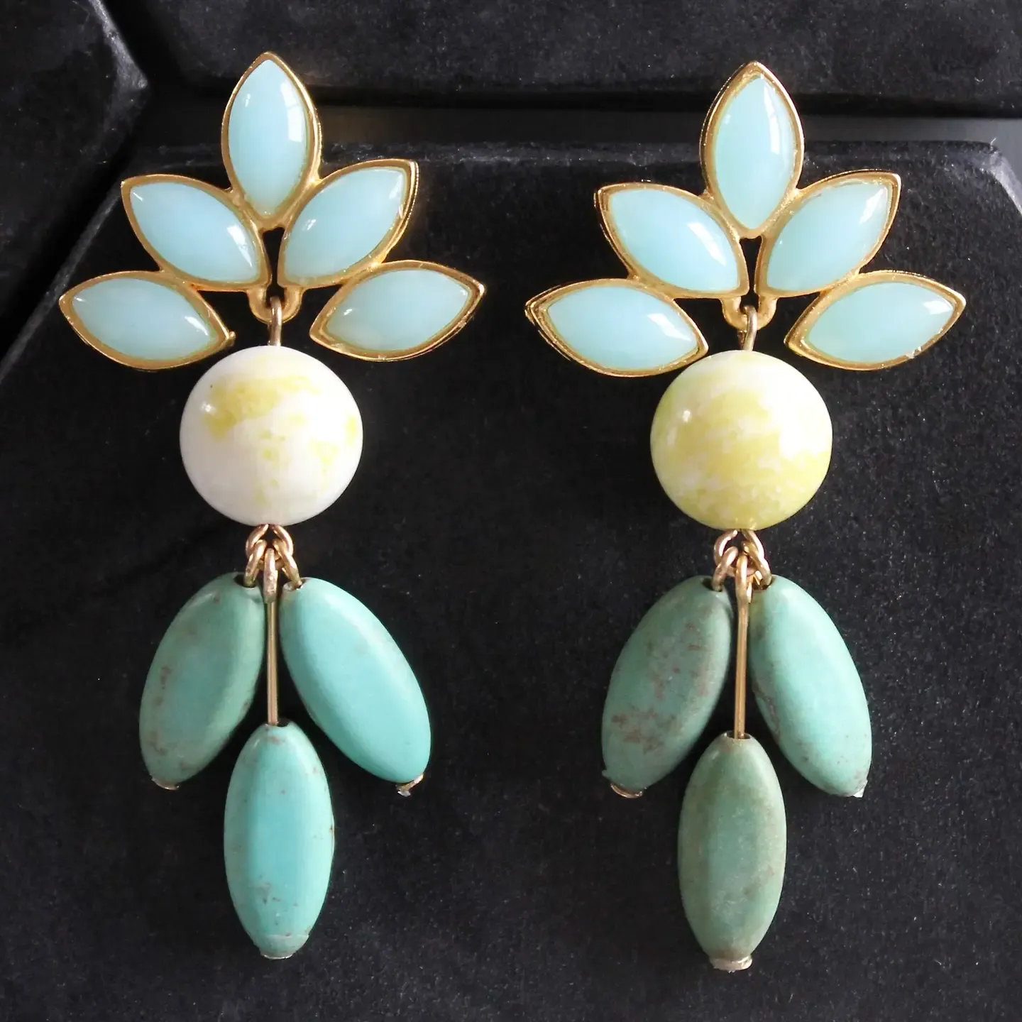 Post Earrings with Vintage Glass &amp; Turquoise