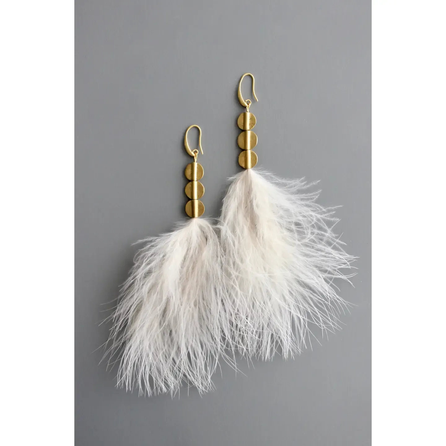 Brass &amp; Feather Drop Earrings