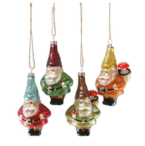 Glass Glitter Gnome Ornament