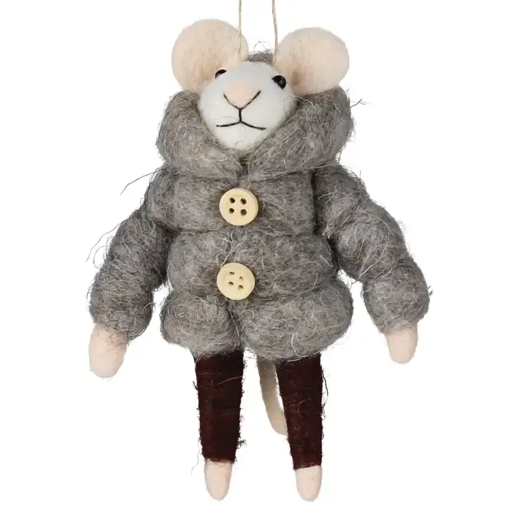 Mouse in Puffer Jacket Ornament | Felt