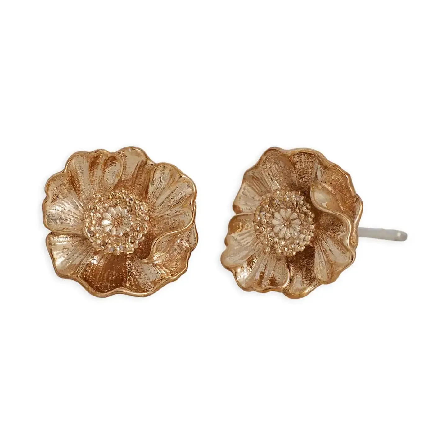 Poppy Flower Post Earrings, Material: bronze
