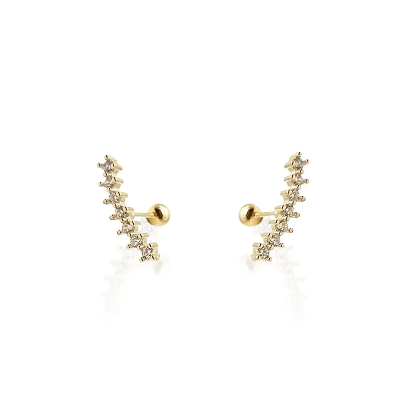 Curved 7 Stone CZ Screw Back Earrings