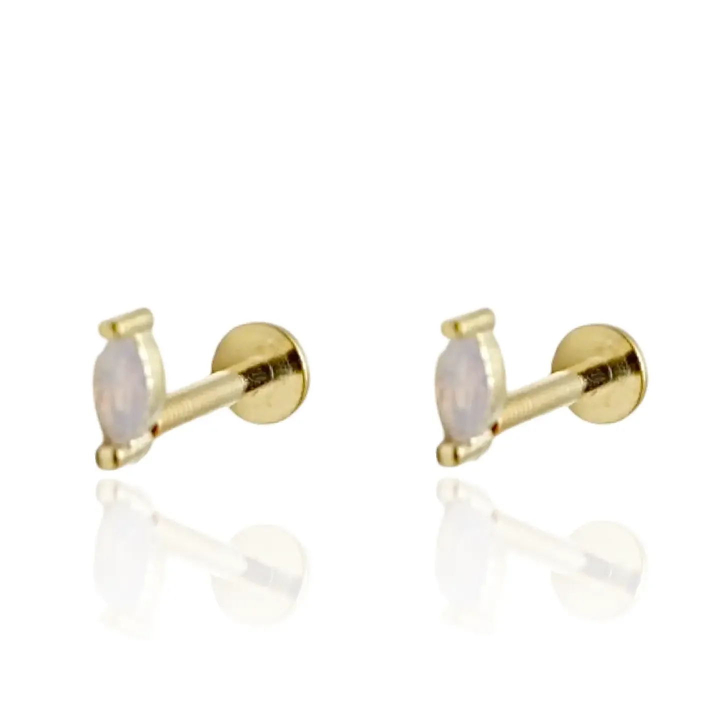 Moonstone Petal Screw Back Stud Earrings, Color: gold