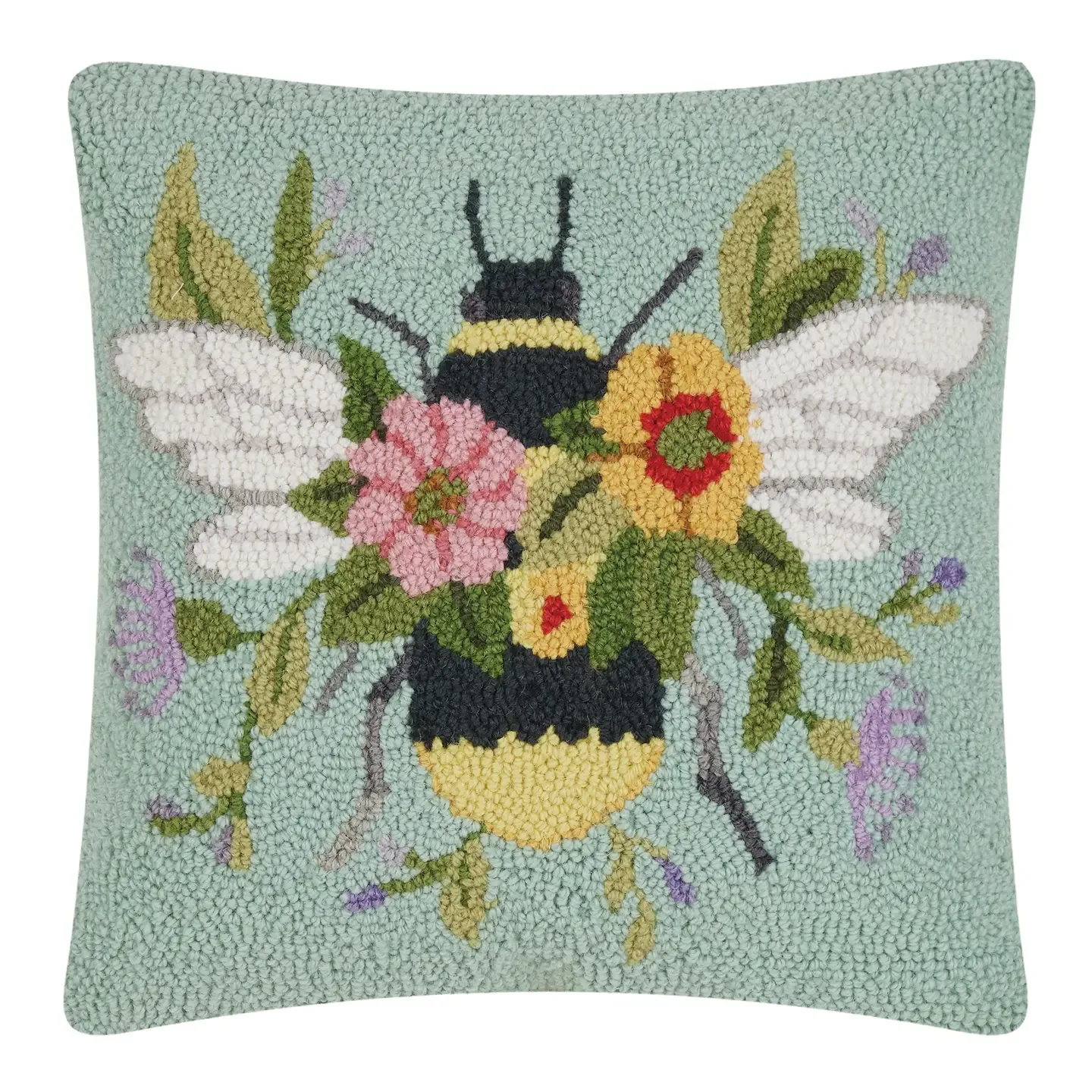 Floral Bee Over Flowers Hook Pillow
