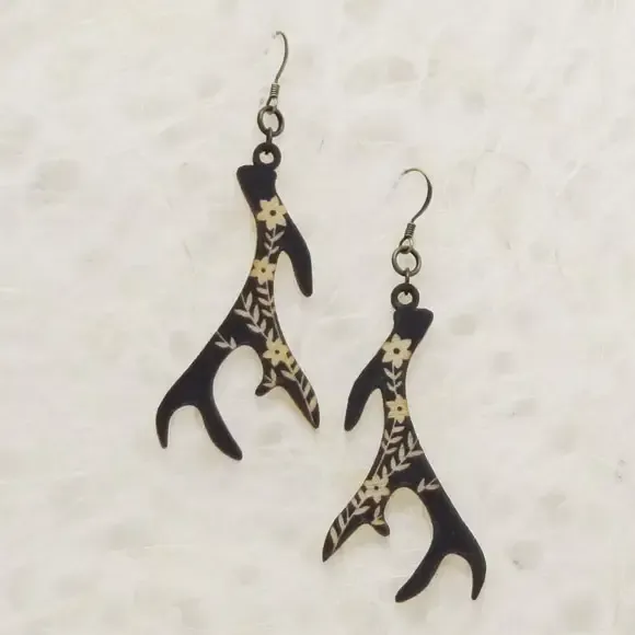 Antler Printed Wood Earrings