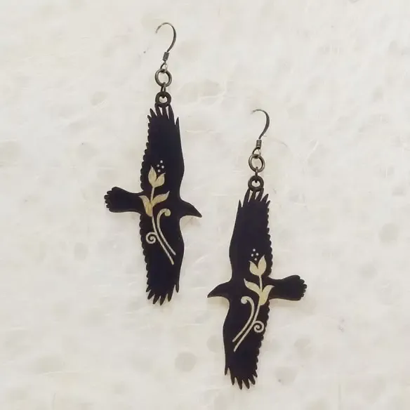 Raven Printed Wood Earrings