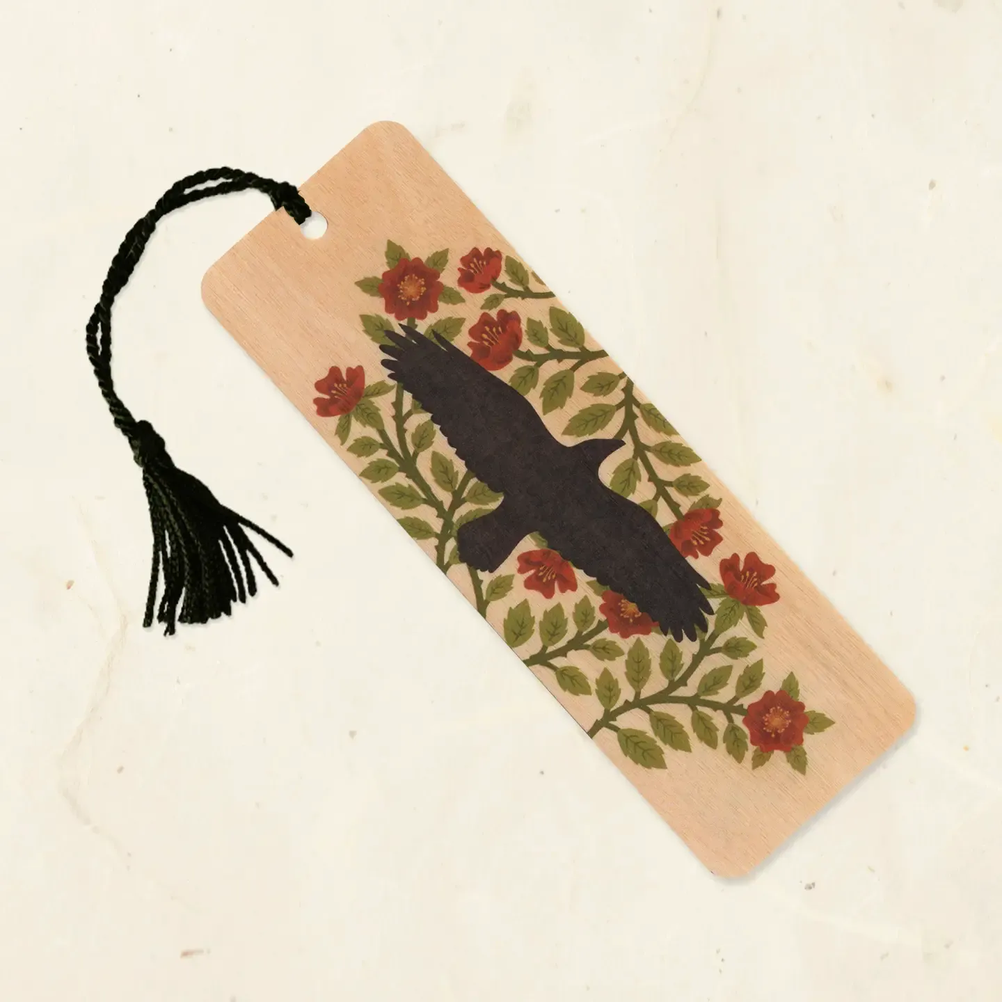 Raven &amp; Rose Wood Bookmark w/ Tassel