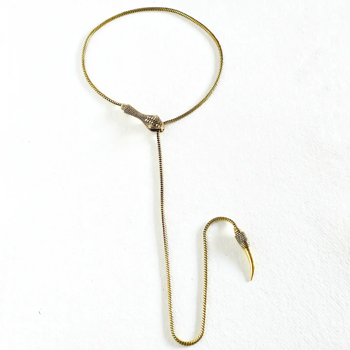 Brass Serpent Lariat Long Necklace
